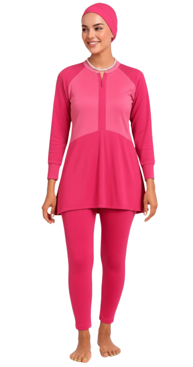 3 in 1 Pink Two - Tone Burkini Set - Bare Essentials