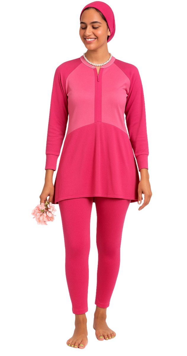 3 in 1 Pink Two - Tone Burkini Set - Bare Essentials
