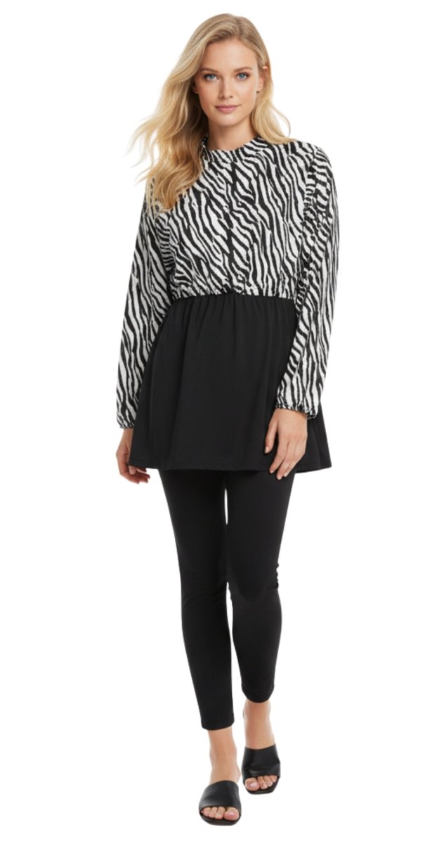 5 - in - 1 Black & White Zebra Print Burkini - Bare Essentials