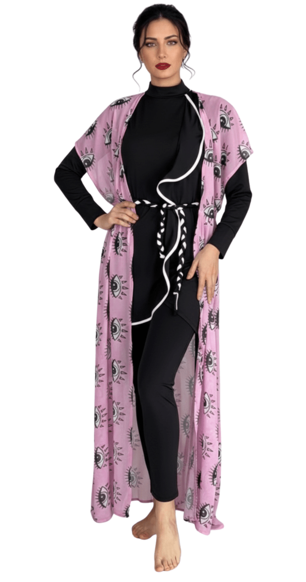 5 - Piece Mystic Eye Belted Burkini Set - Bare Essentials