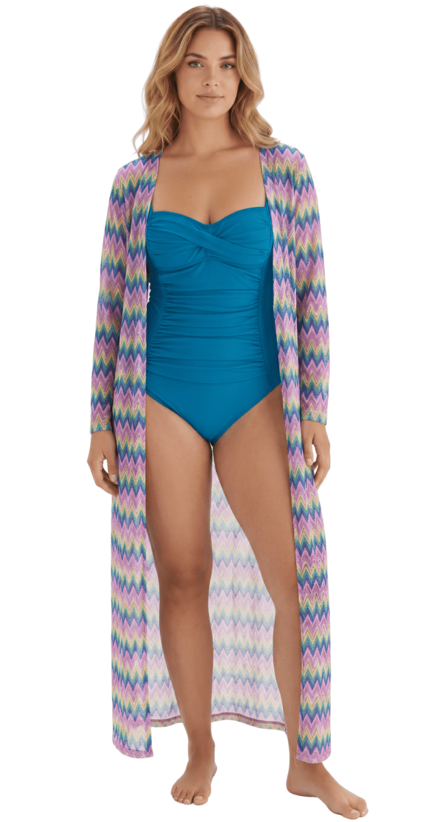 Azure Waves Long Beach Cover-Up Kimono - Bare Essentials