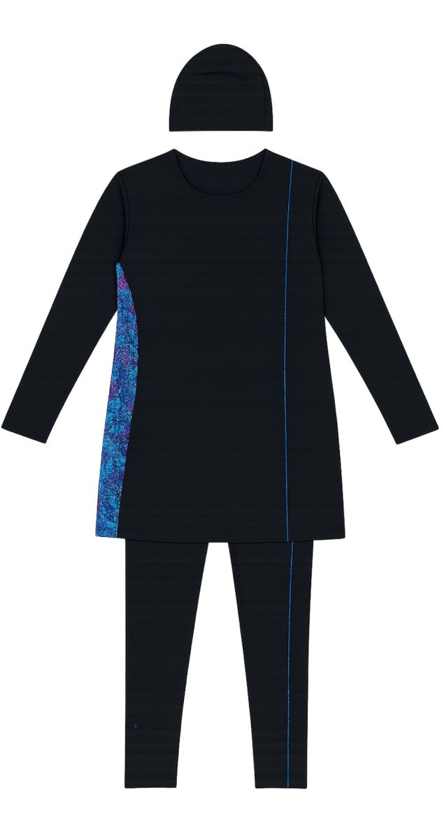 Blue & Black - 3 - Piece Full Coverage Burkini Set - Bare Essentials