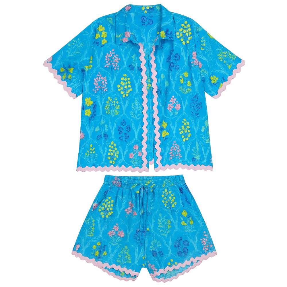 Blue Floral Co - ord Set - Shirt & Shorts - Bare Essentials