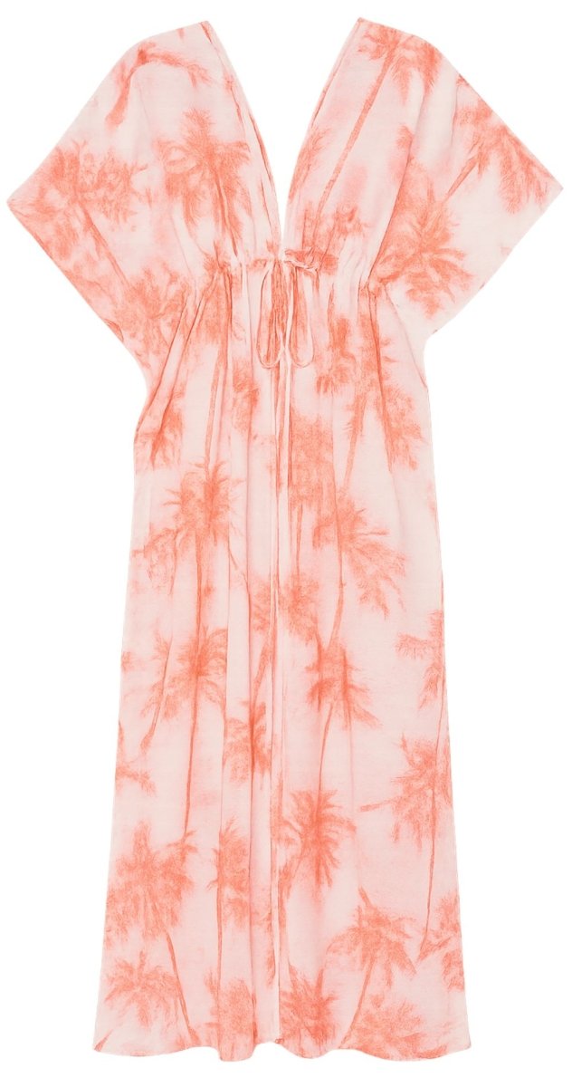 Coral Palm Print Kaftan Dress - Bare Essentials