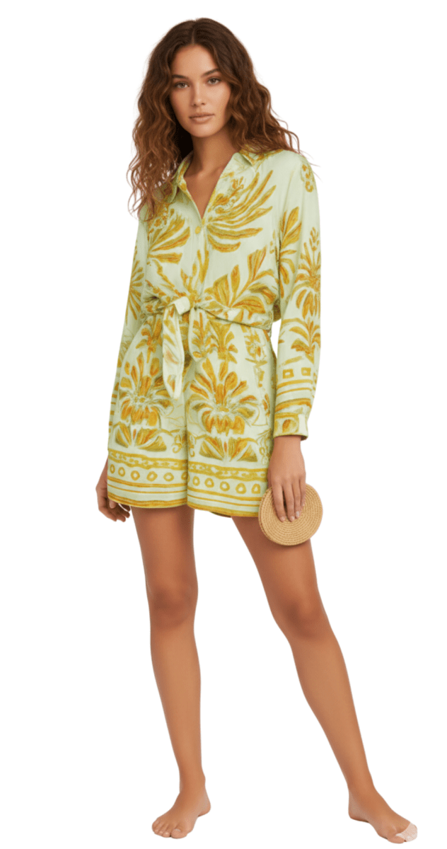 Eddie Two - Piece Set - Long Sleeve Shirt & Shorts (Green) - Bare Essentials