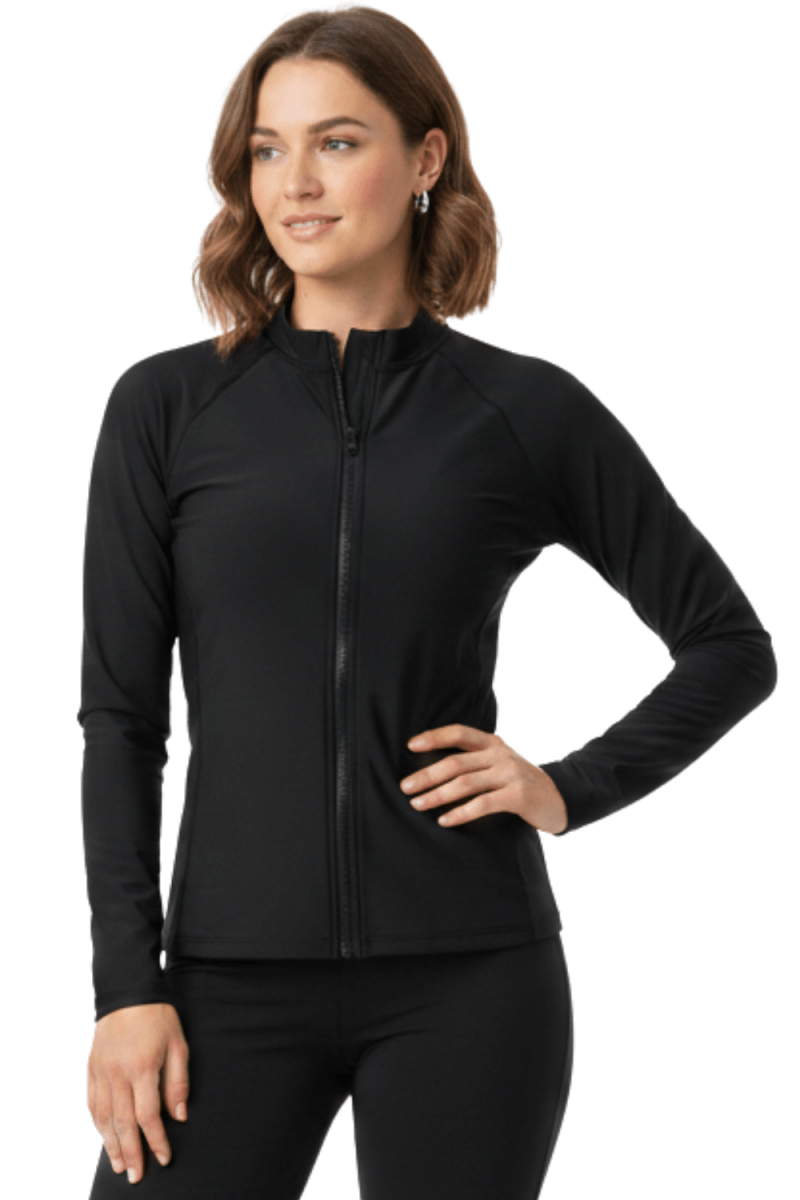 Black UV zip front rashguard modest swimwear Dubai