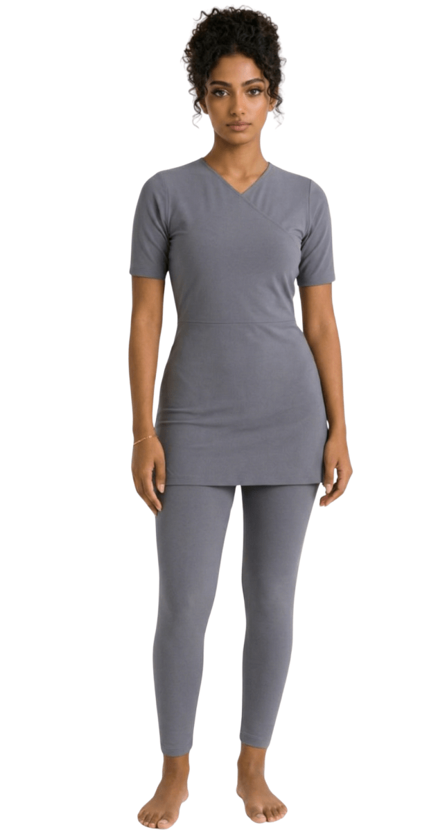 Half - sleeve Croise Swim Top (Grey) - Bare Essentials