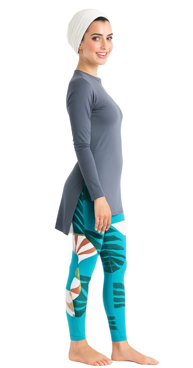 Mix and match high neck swim top with leggings Dubai