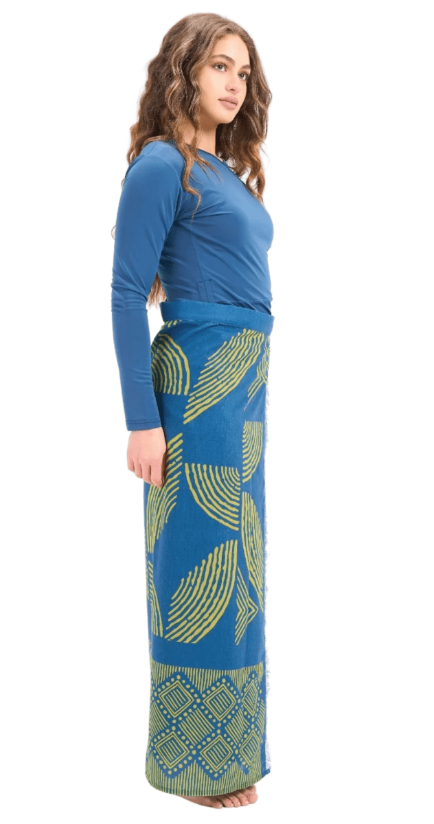 Lime Petals Linen Pareo (Blue) - Bare Essentials