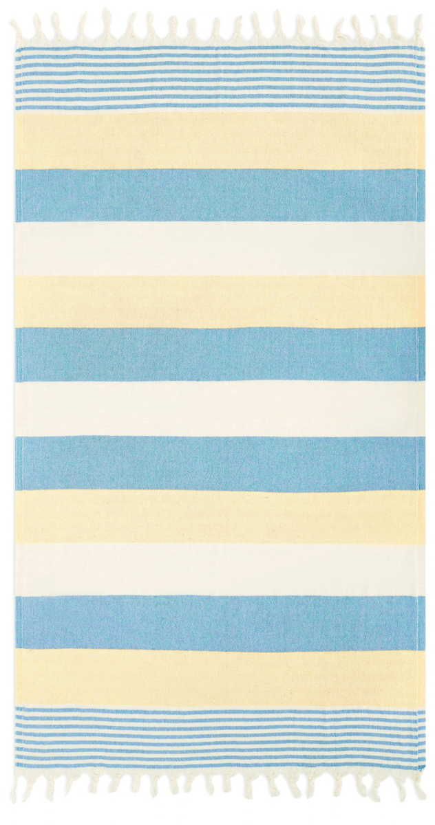 Linia Blue and Yellow Organic Turkish Beach Towel - Bare Essentials