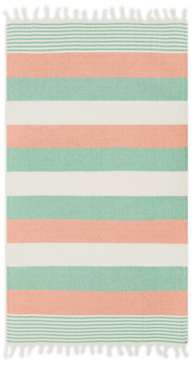 Linia Green & Orange Organic Turkish Beach Towel - Bare Essentials