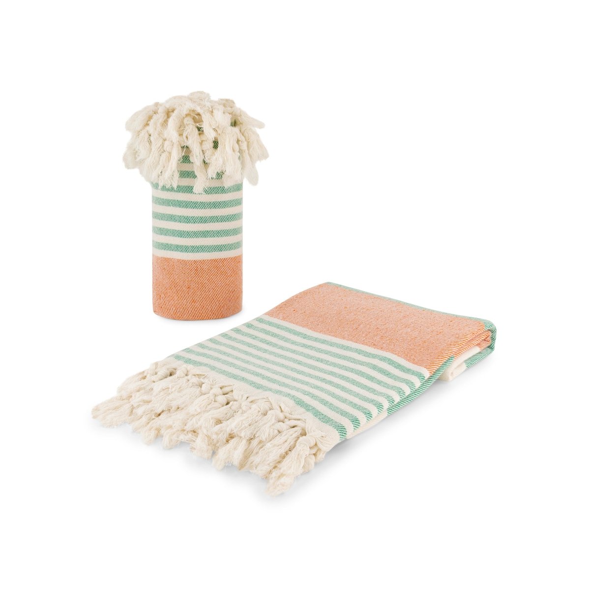 Linia Green & Orange Organic Turkish Beach Towel - Bare Essentials