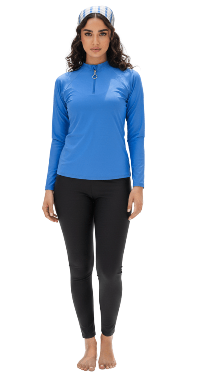 Long sleeve blue rashguard Dubai mix and match swim leggings