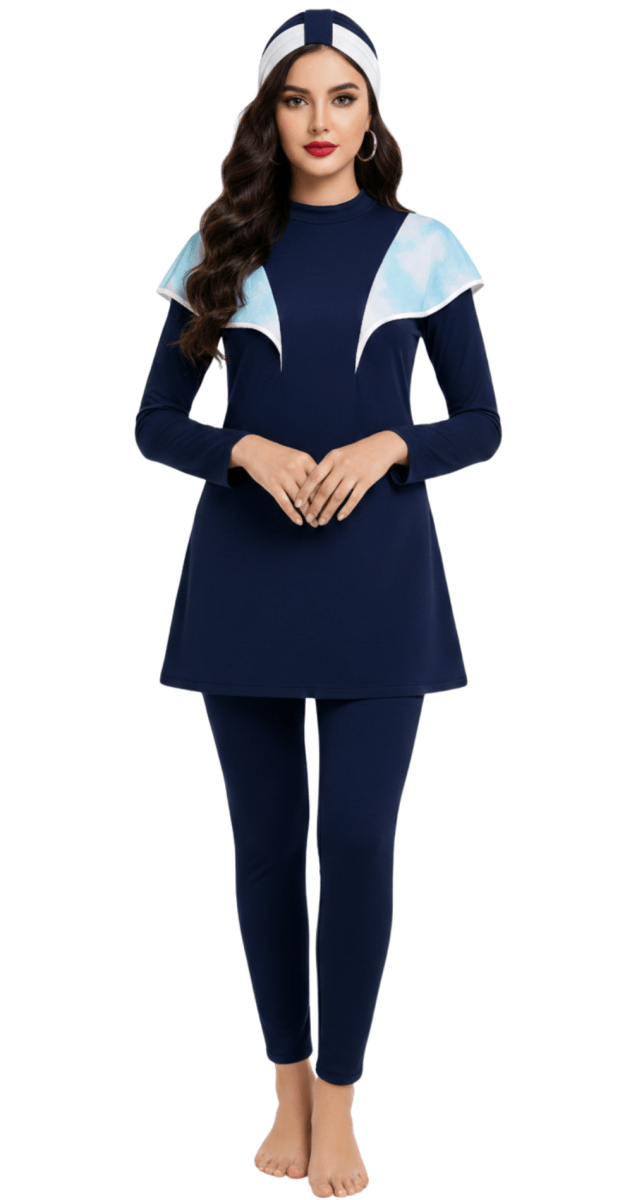 Navy Blue Printed Ruffle Sleeves - Bare Essentials