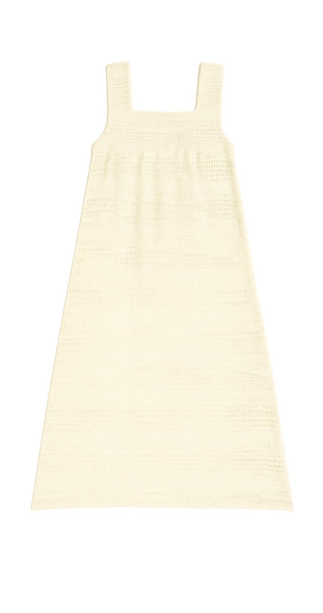 Off White Sleeveless Textured Midi Dress - Bare Essentials
