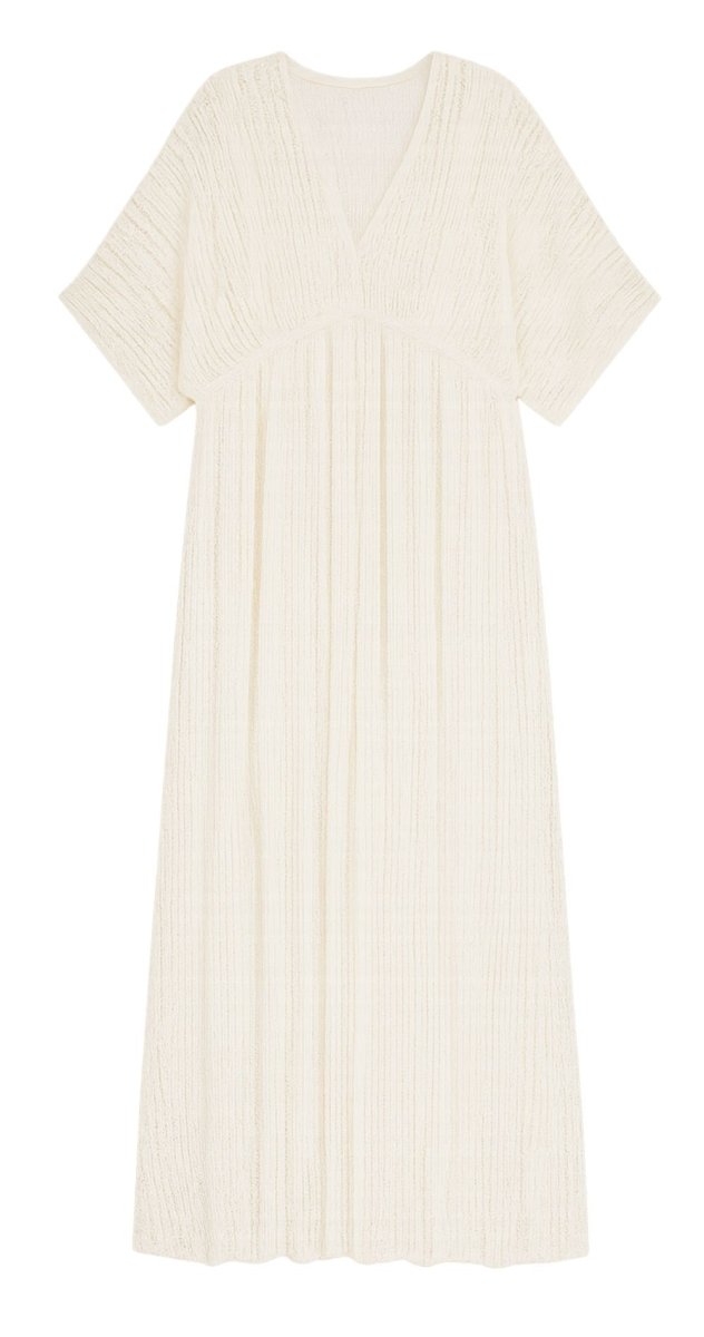 Off White Textured Maxi Kaftan Dress - Bare Essentials