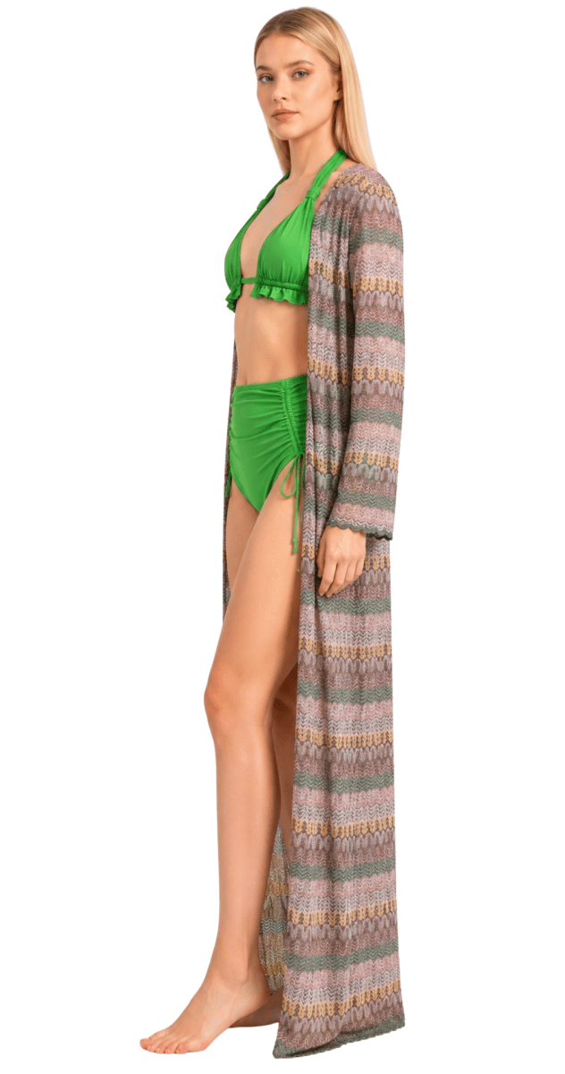 Olive Mist Long Beach Cover-Up Kimono - Bare Essentials