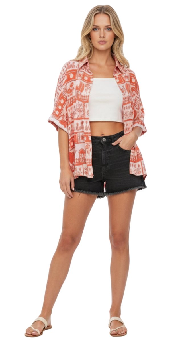 Orange Botanical Printed Shirt - Bare Essentials