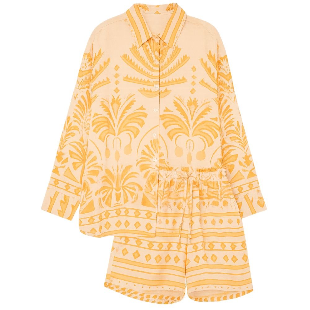 Orange Printed Co - Ord Set - Long Sleeve Shirt & Shorts - Bare Essentials