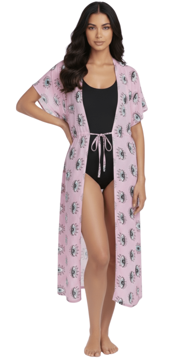 Pink Eye Print Maxi Kaftan Cover - Up - Bare Essentials