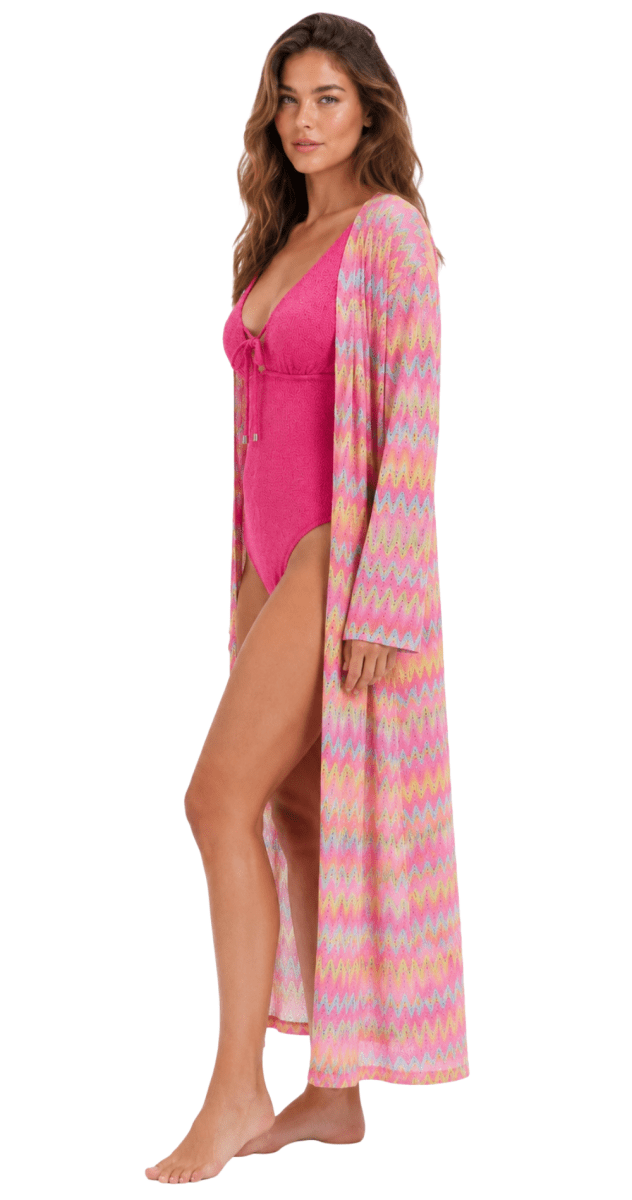 Pink Paradise Long Beach Cover-Up Kimono - Bare Essentials