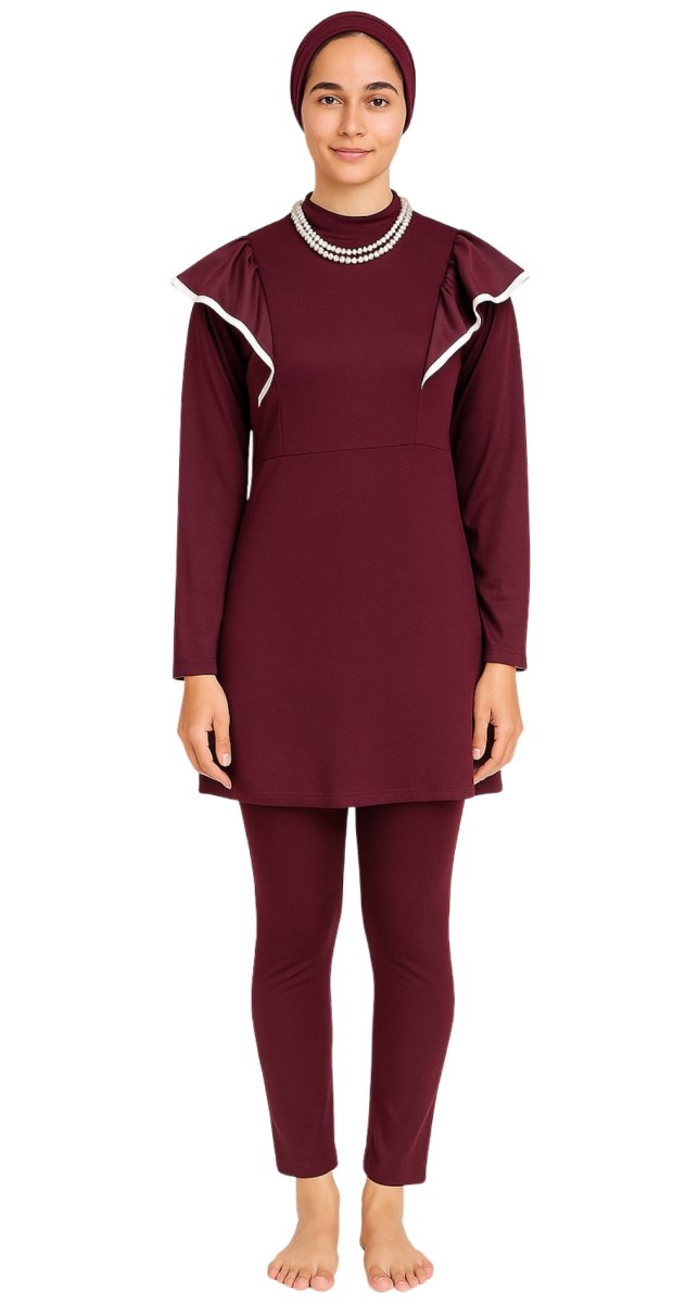 Plum Ruffle Modest Burkini Set - Bare Essentials