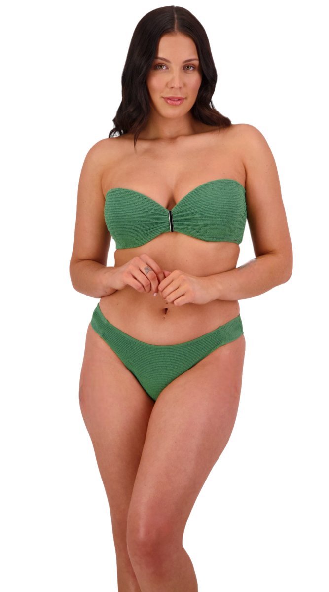 Retro Deco U/W Bandeau (C/D & DD/E) & Ruched Side Hipster (Seaweed) - Bare Essentials