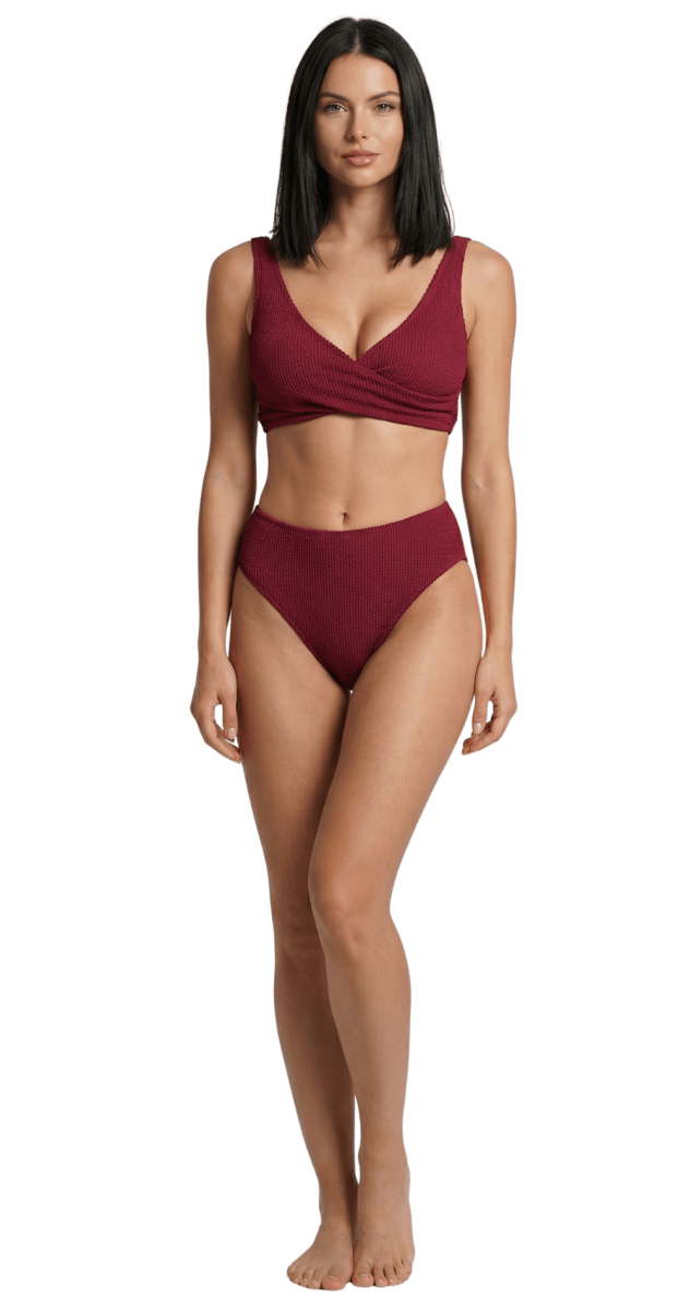 Retro Deco U/W Wrap Top (DD/E & F/G) & Mid Rise Pant - Maroon - Bare Essentials