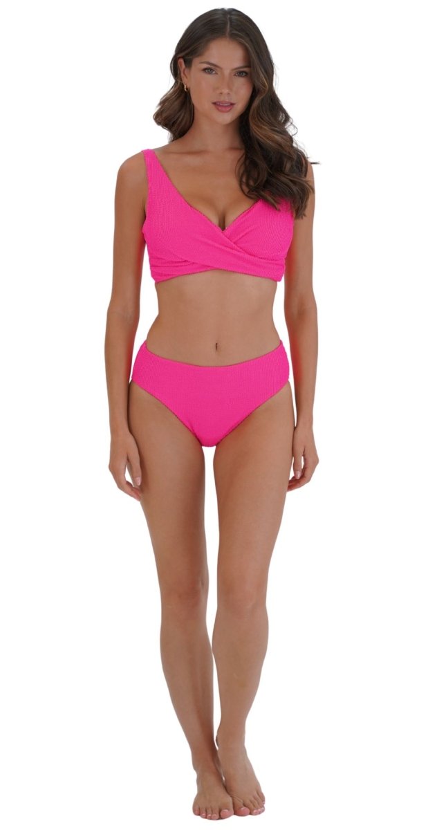 Retro Deco U/W Wrap Top (DD/E) & Mid Rise Pant - Hot Pink - Bare Essentials