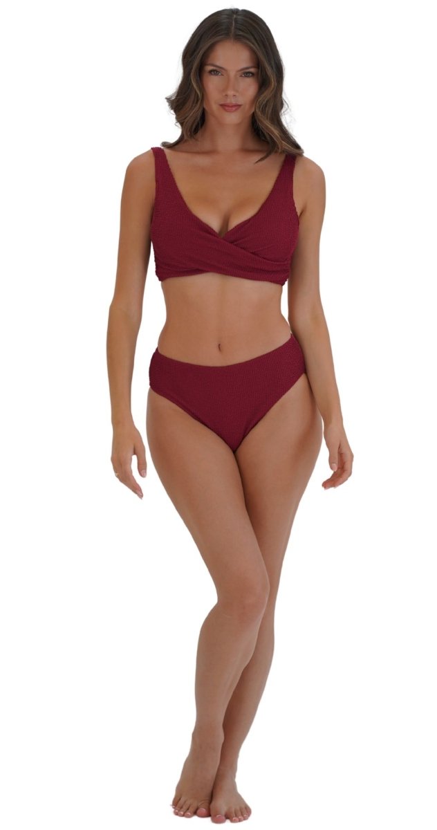 Retro Deco U/W Wrap Top (DD/E) & Mid Rise Pant - Maroon - Bare Essentials
