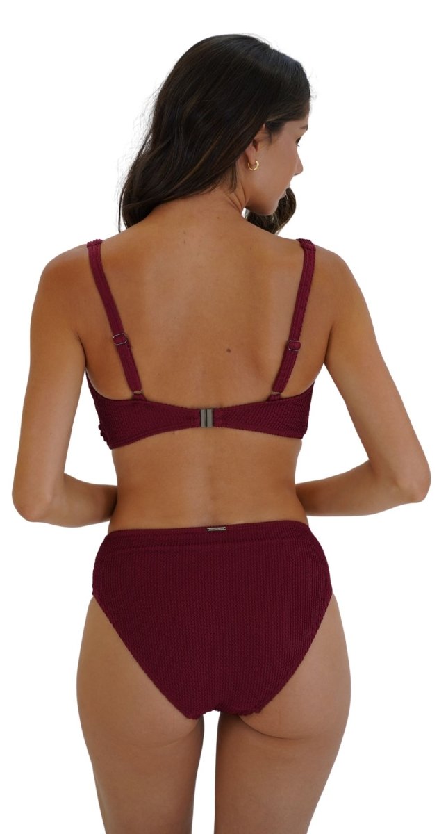 Retro Deco U/W Wrap Top (DD/E) & Mid Rise Pant - Maroon - Bare Essentials