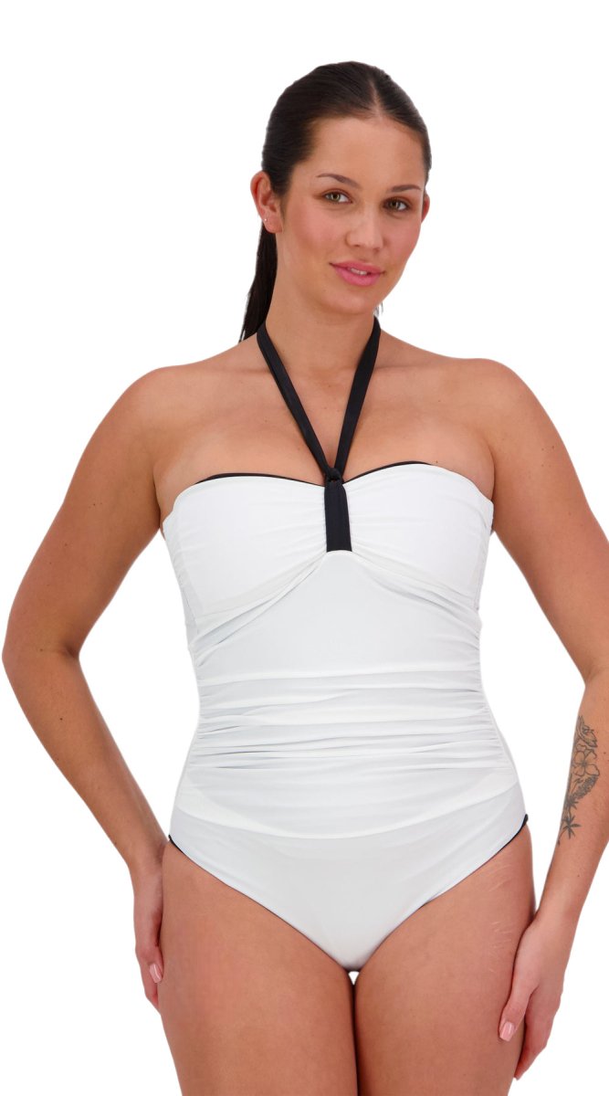 Reversible Ruched Bandeau Suit (Black/White) - Bare Essentials