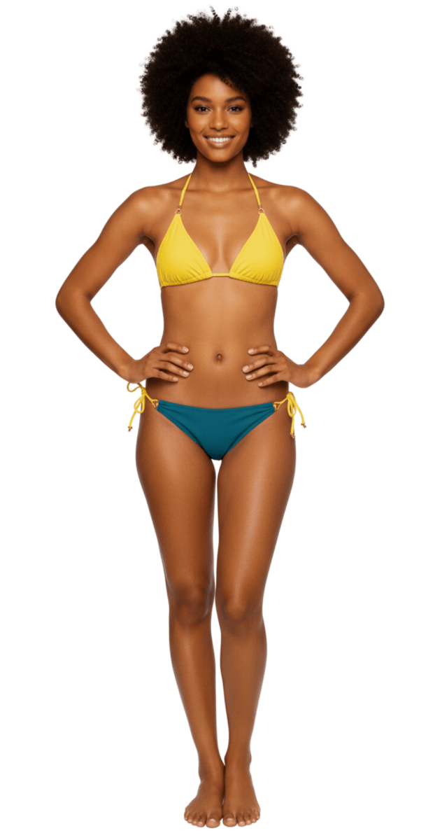 moontide reversible triangle bikini yellow teal front view swimwear dubai bare essentials
