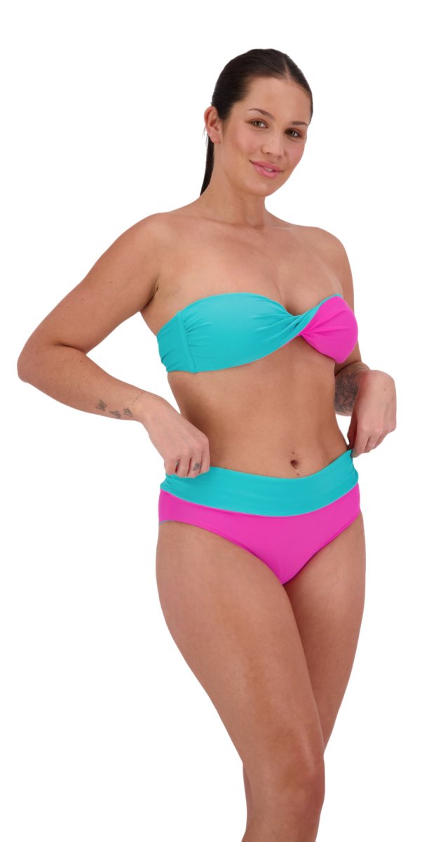 Reversible Twist Bandeau & Ruched Front Pant (Aqua/Pink) - Bare Essentials