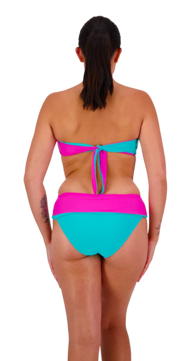 Reversible Twist Bandeau & Ruched Front Pant (Aqua/Pink) - Bare Essentials