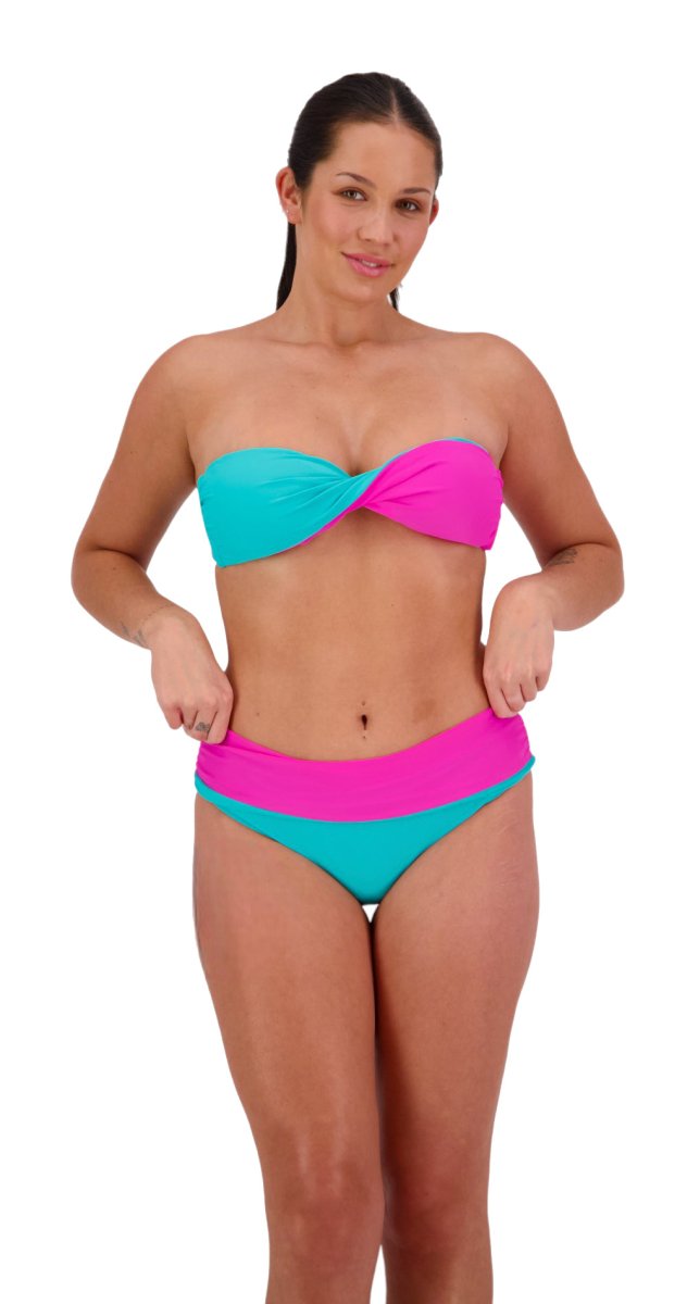 Reversible Twist Bandeau & Ruched Front Pant (Aqua/Pink) - Bare Essentials