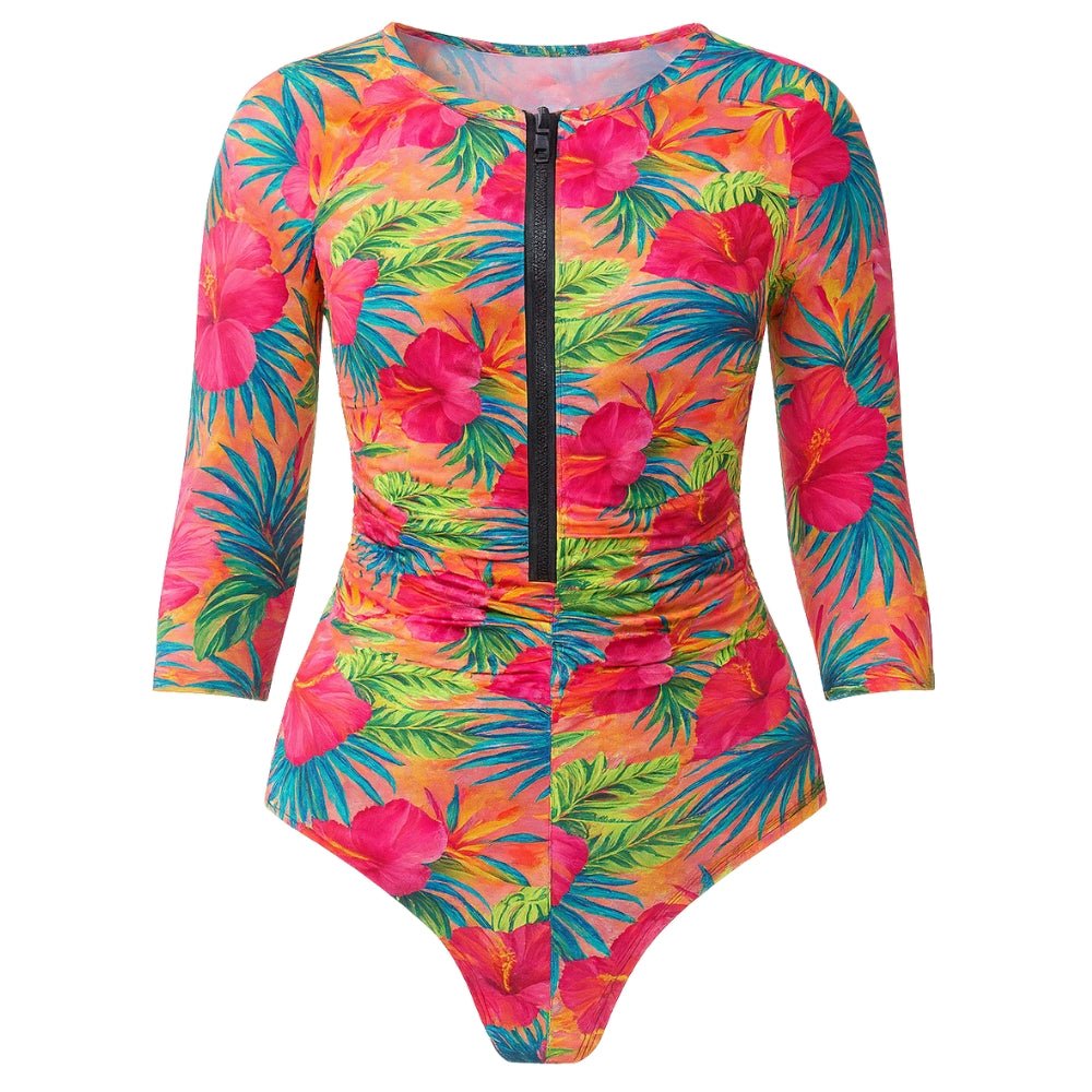 Tropical Hibiscus Sleeved Swimsuits - Bare Essentials