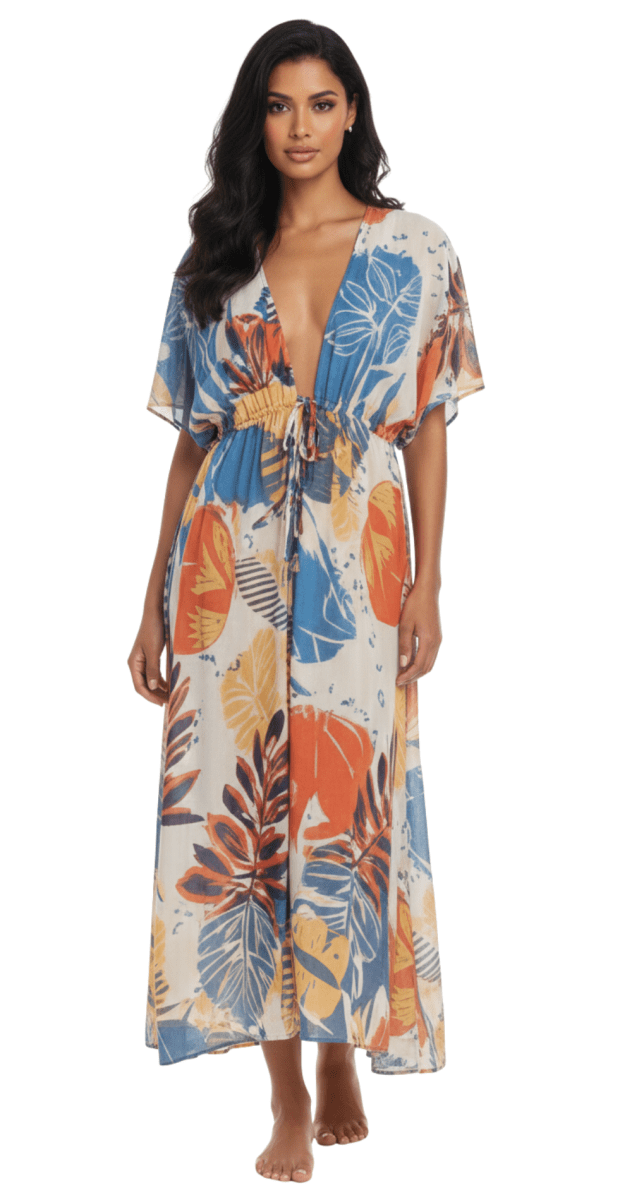 Tropical Leaf Maxi Kaftan Cover - Up - Bare Essentials