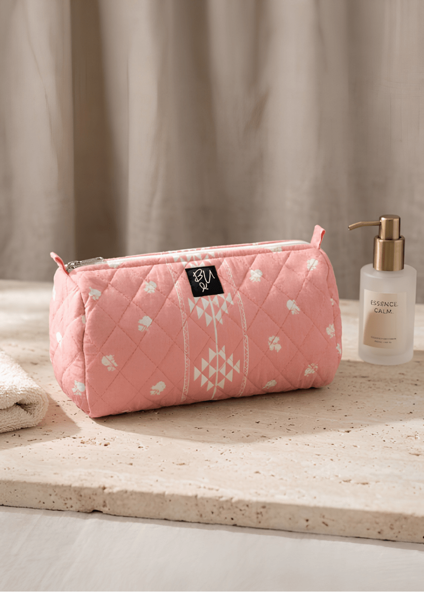 Turathi Quilted Cotton Pouch Set (Pink) - Bare Essentials
