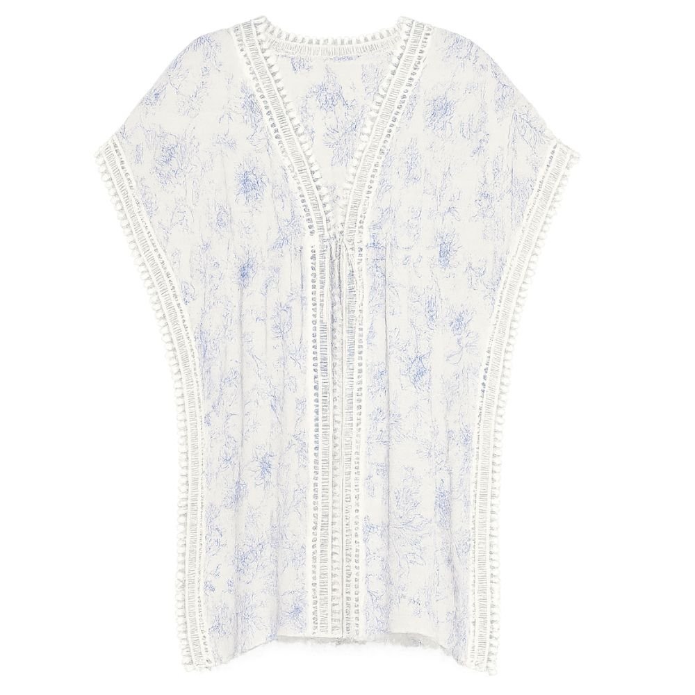 White and Blue Printed Kaftan - Bare Essentials
