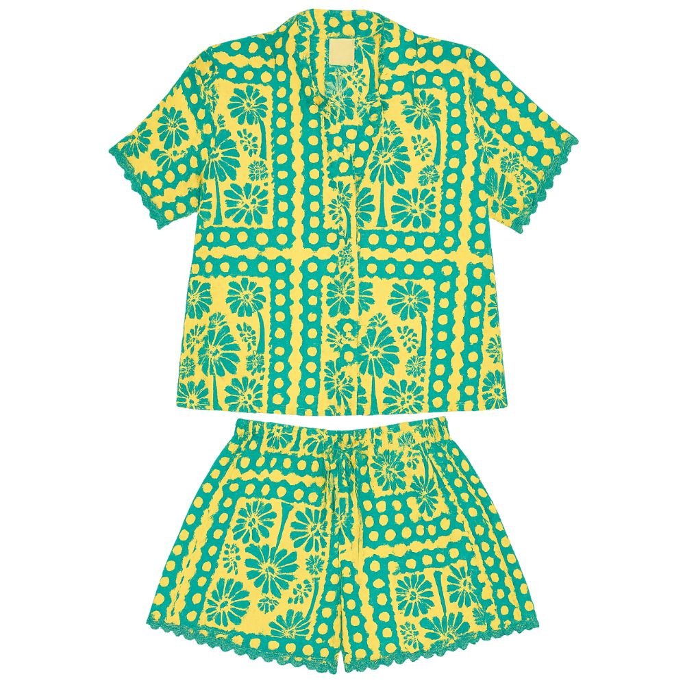 Yellow & Green Floral Co - Ord Set - Shirt & Shorts - Bare Essentials