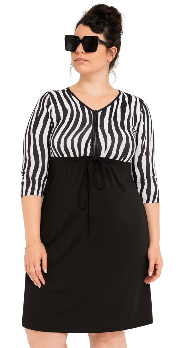 Zebra print modest swim dress tummy control coverage swimwear Dubai