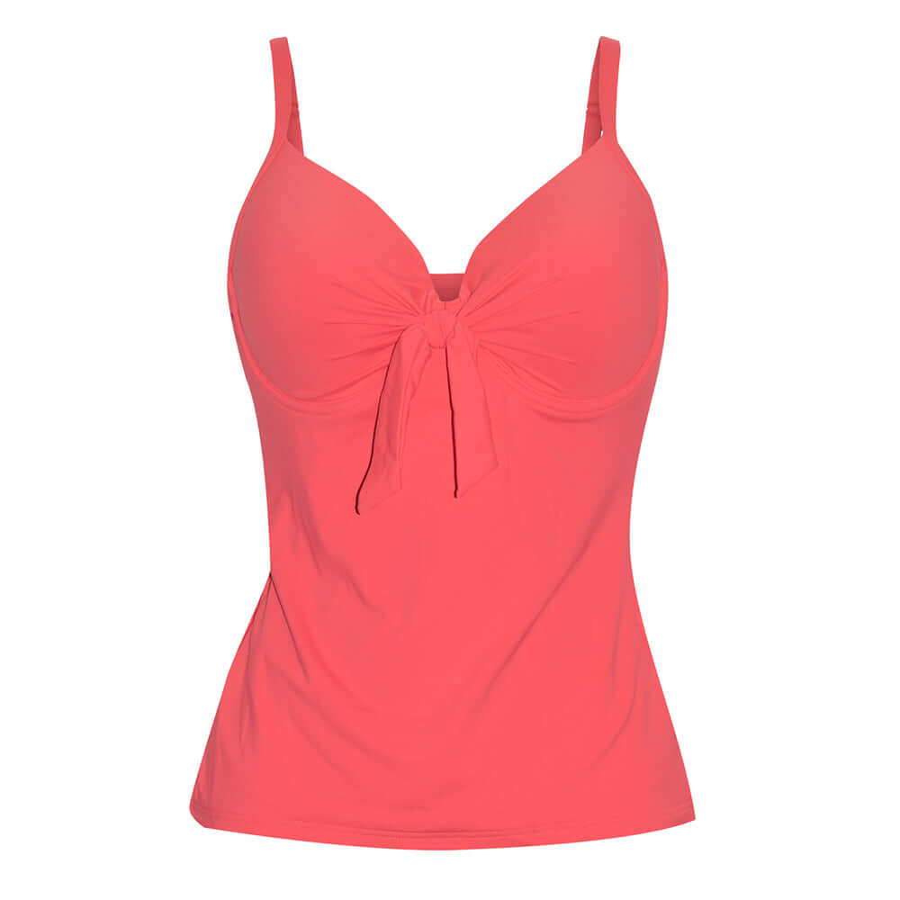 Contours Dual Cup U/W Tie Tankini Top (Coral) - Bare Essentials