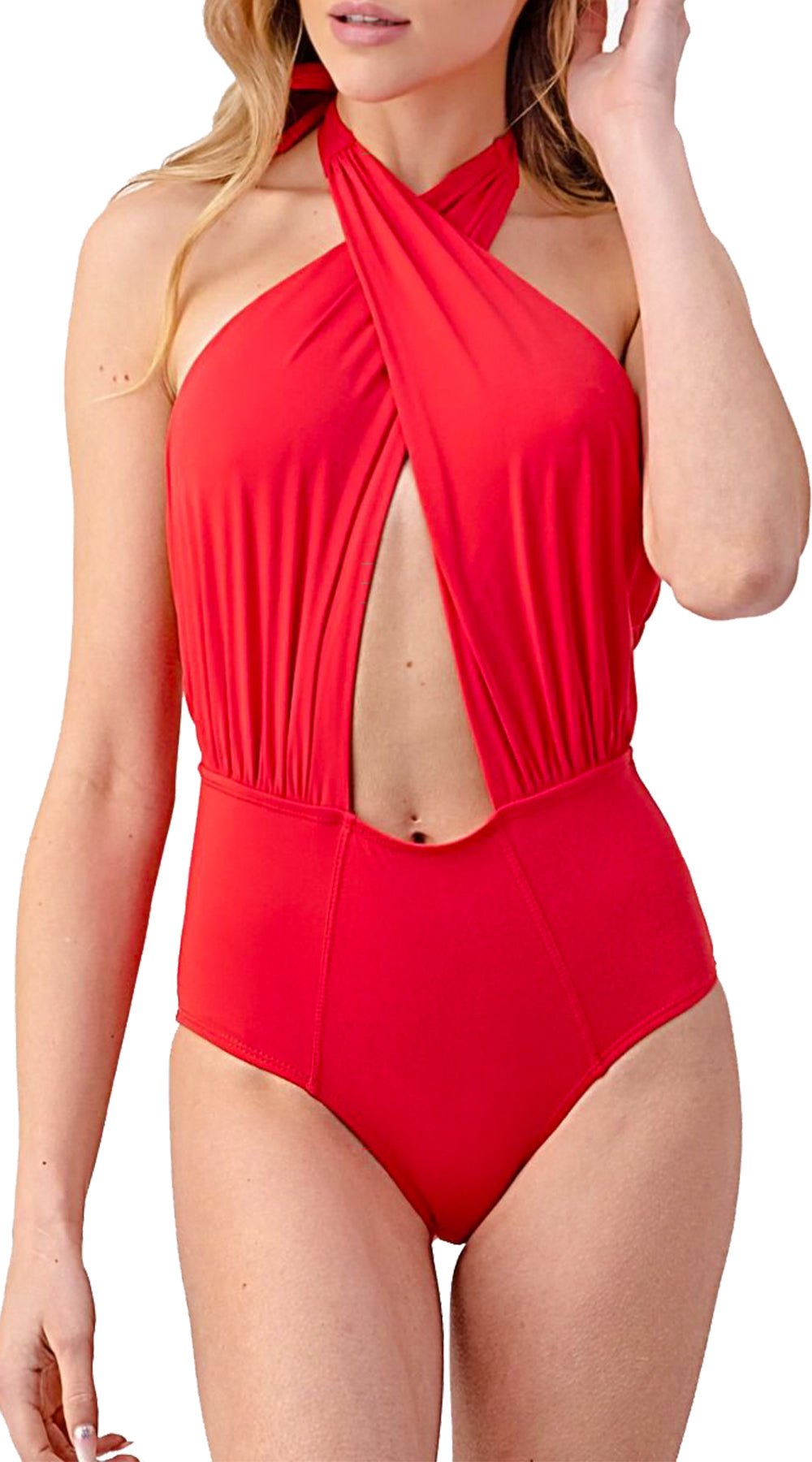 Kaleen Front Cross Halter Neck One Piece - Bare Essentials