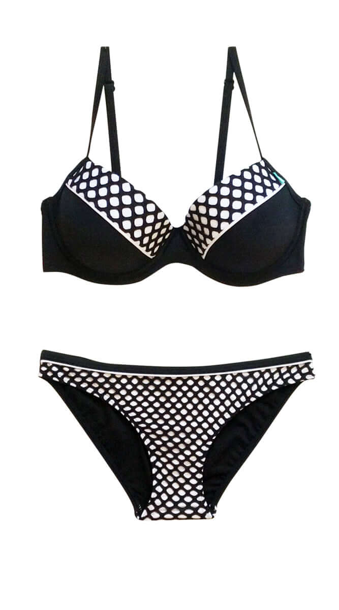 Mesh Up Plunged U/W (C/D & DD/E) & Hipster Pant - Black - Bare Essentials