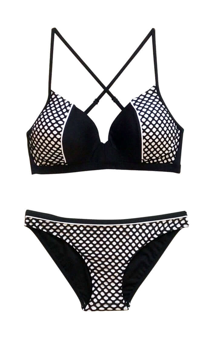 Mesh Up Sporty Bralette (C/D) & Hipster Pant - Black - Bare Essentials