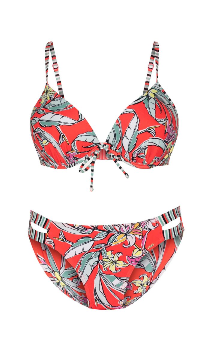 Retro Surf Slim Tie U/W (C/D cup) & Bound Pant - Coral - Bare Essentials