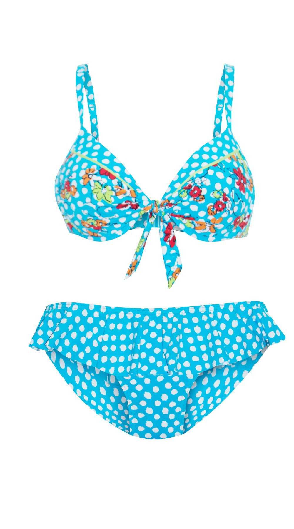 Screen Sirens Dual Cup U/W Tie Top & Skirt Pant (Turquiose) - Bare Essentials