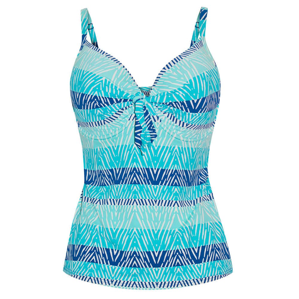 Tribal Stripe Dual Cup U/W Tie Tankini Top (E/F) - Bare Essentials