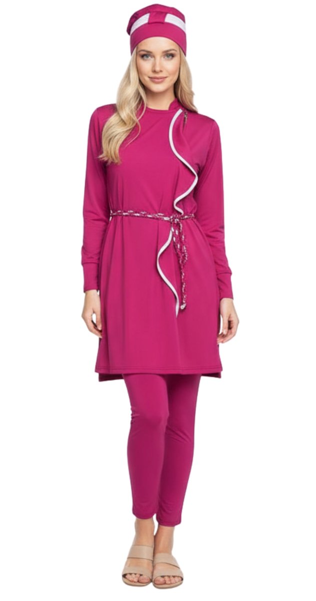 3 - in - 1 Pink Belted Burkini Set - Bare Essentials